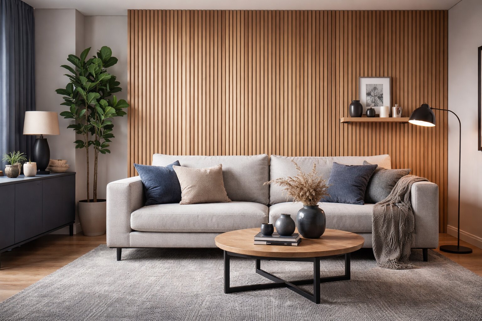 hout op muur woonkamer