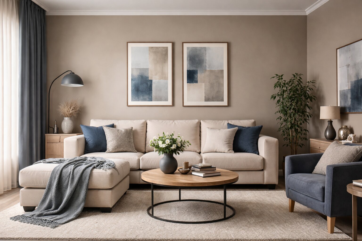 taupe muurverf woonkamer, taupe
