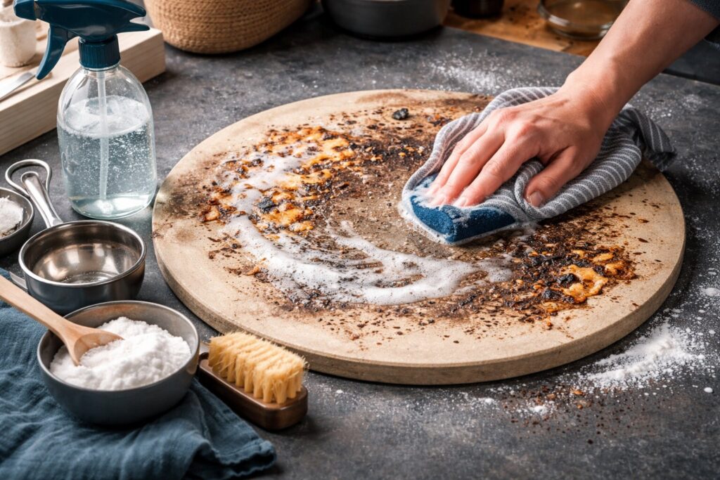 pizzasteen schoonmaken, pizzasteen